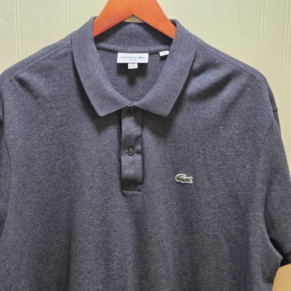 Lacoste Polo Shirt Mens 4XL Gray Slim Fit 100% Cotton Crocodile Logo Top